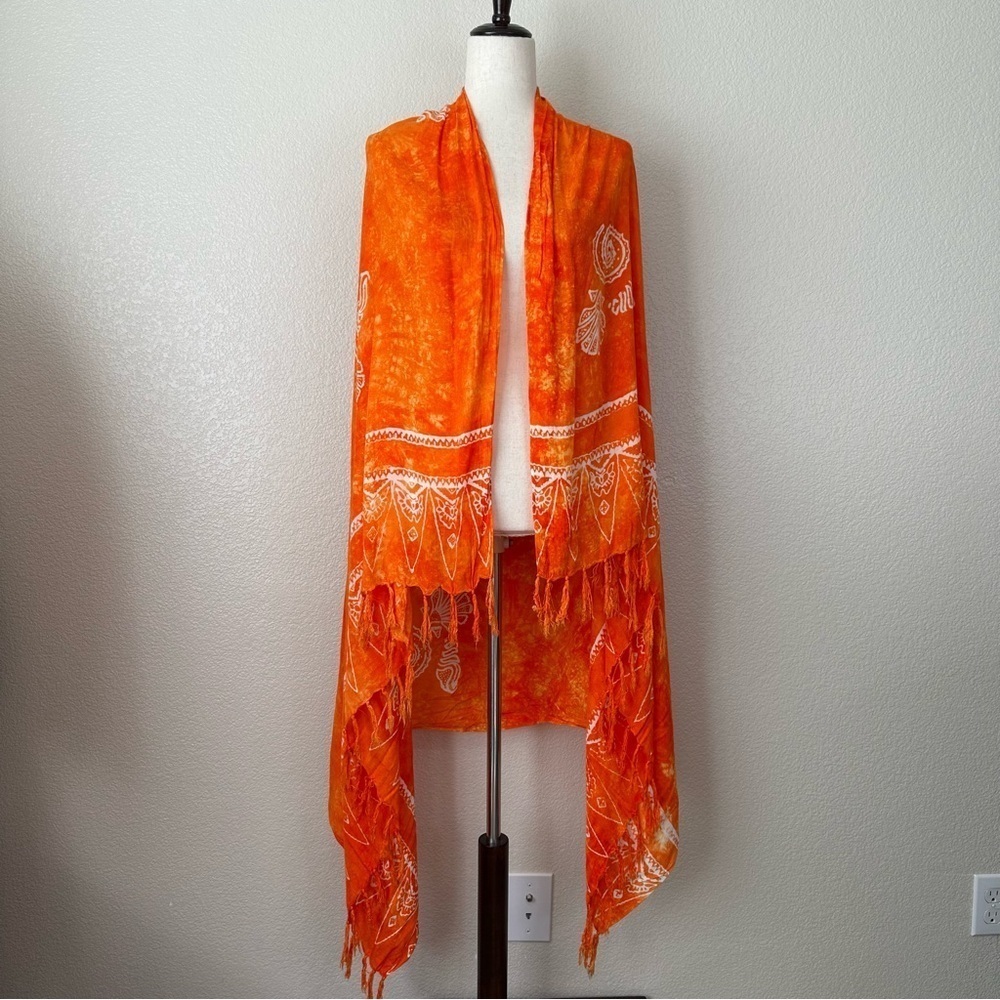 Orange Boho Sea Shells Fringe Sarong or Beach Blanket